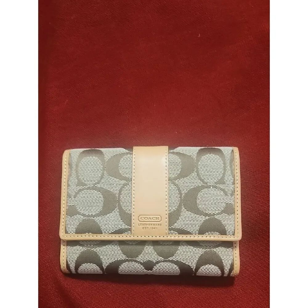 Coach Beige Trifold Leather Wallet